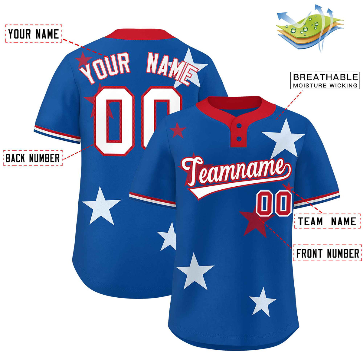 Custom Royal Red Personalized Star Graffiti Pattern Authentic Two-Button Baseball Jersey Limited