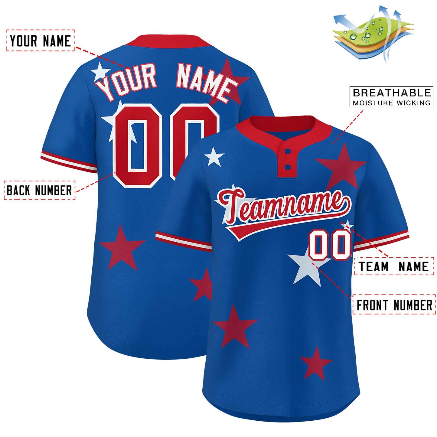 Custom Royal Red Personalized Star Graffiti Pattern Authentic Two-Button Baseball Jersey Limited