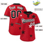 Custom Red Black Personalized Star Graffiti Pattern Authentic Two-Button Baseball Jersey Limited
