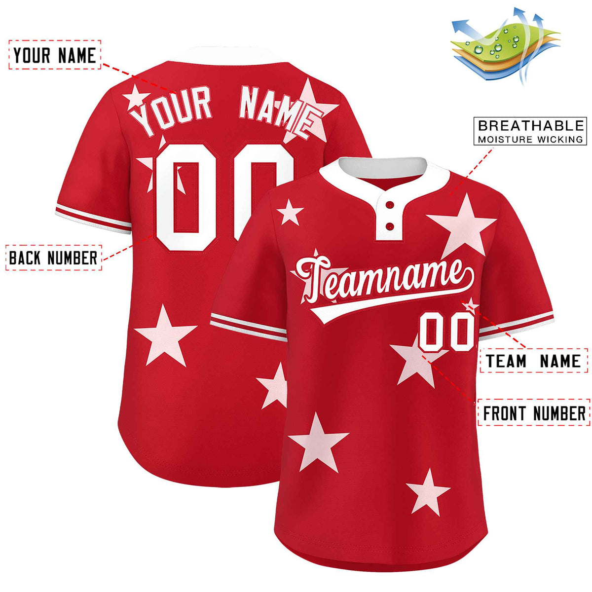 Custom Red White Personalized Star Graffiti Pattern Authentic Two-Button Baseball Jersey Limited
