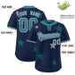 Custom Navy Aqua Personalized Star Graffiti Pattern Authentic Two-Button Baseball Jersey Limited