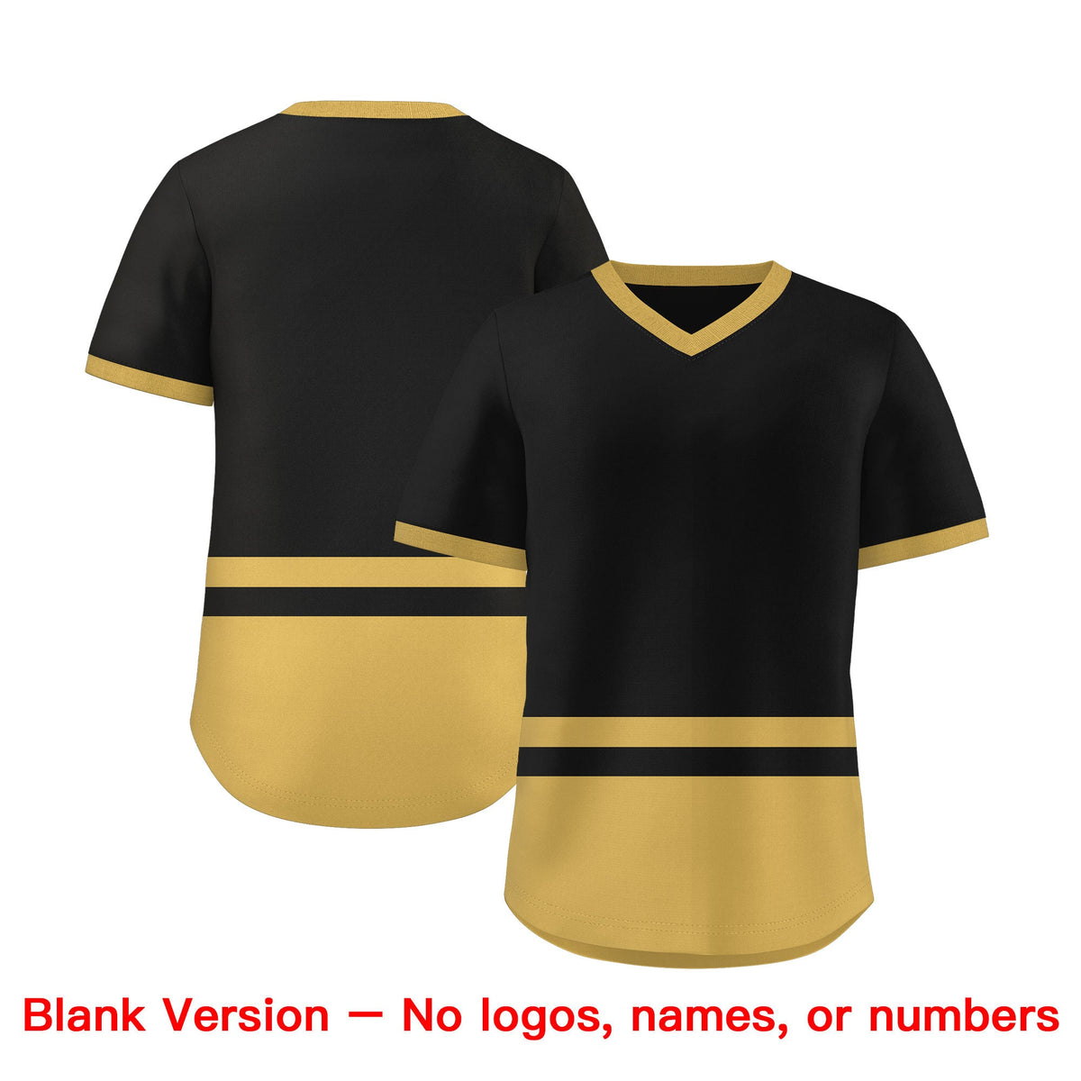 Custom Black Old Gold Color Block Personalized V-Neck Authentic Pullover Baseball Jersey Limited