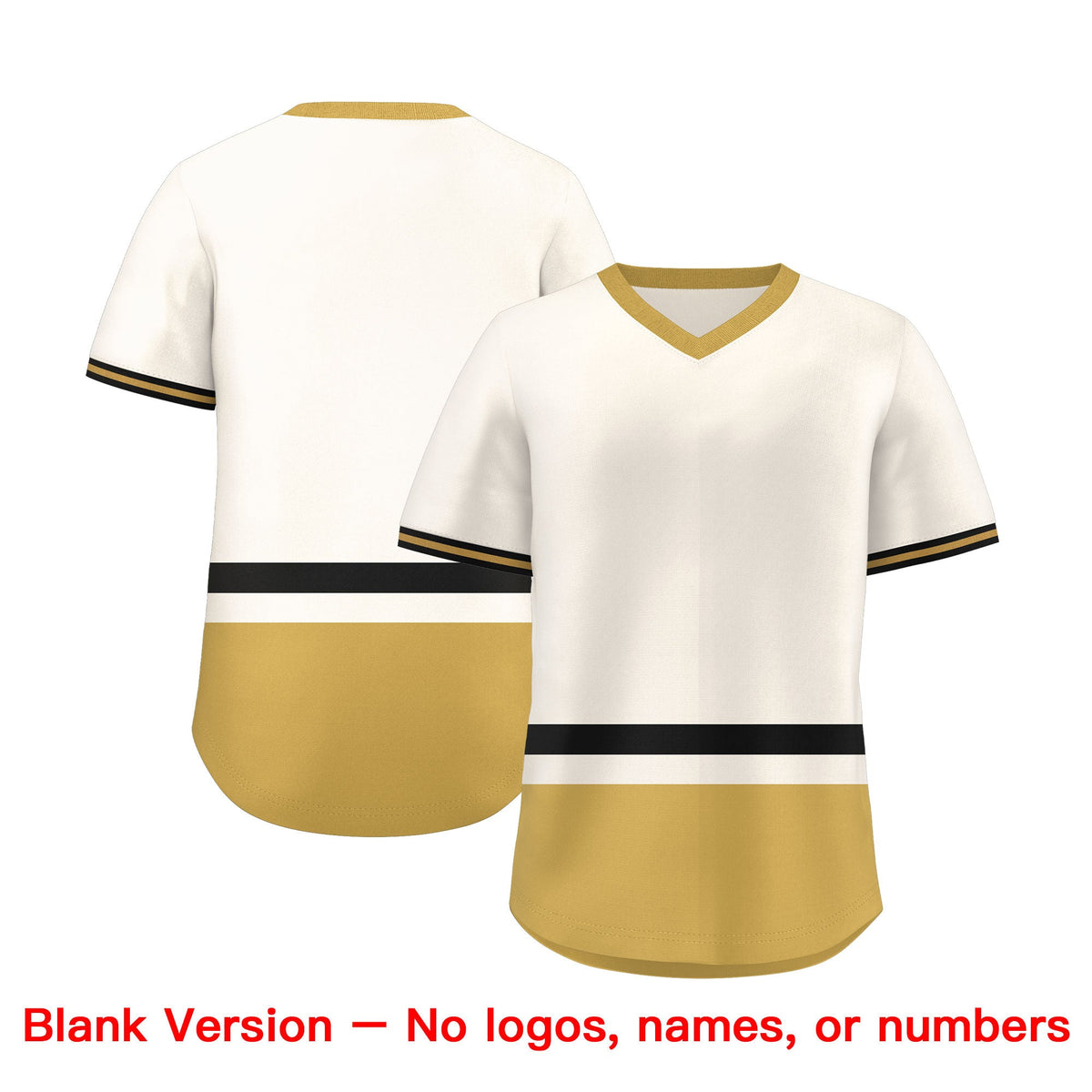 Custom Cream Black-Old Gold Color Block Personalized V-Neck Authentic Pullover Baseball Jersey Limited