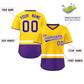 Custom Gold White-Purple Color Block Personalized V-Neck Authentic Pullover Baseball Jersey Limited