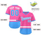 Custom Pink White-Powder Blue Color Block Personalized V-Neck Authentic Pullover Baseball Jersey Limited