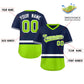 Custom Navy White-Neon Green Color Block Personalized V-Neck Authentic Pullover Baseball Jersey Limited