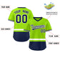 Custom Neon Green White-Navy Color Block Personalized V-Neck Authentic Pullover Baseball Jersey Limited