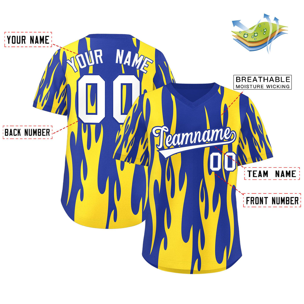 Custom Royal Gold Flame Pattern Authentic Pullover Baseball Jersey Limited
