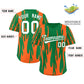 Custom Kelly Green Orange Flame Pattern Authentic Pullover Baseball Jersey Limited
