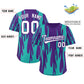 Custom Purple Aqua Flame Pattern Authentic Pullover Baseball Jersey Limited