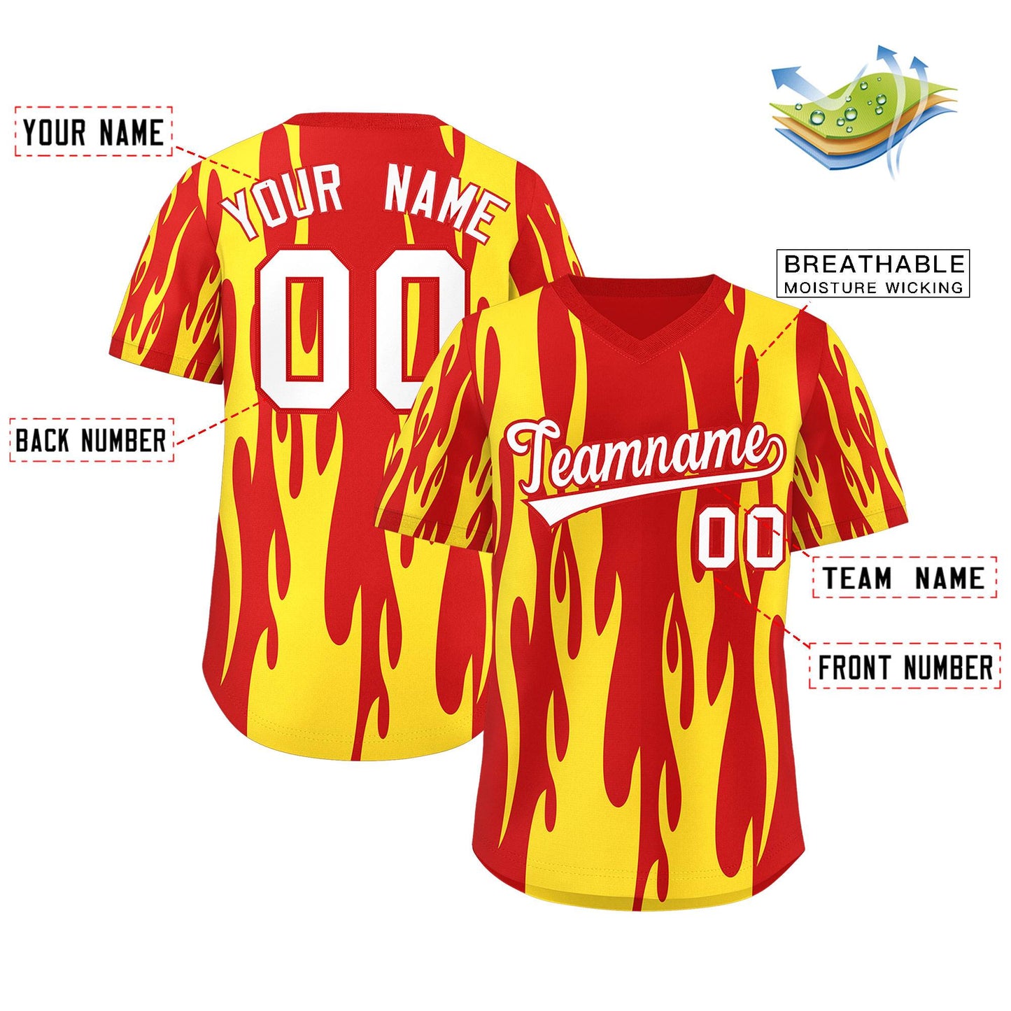 Custom Red Gold Flame Pattern Authentic Pullover Baseball Jersey Limited