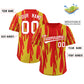 Custom Red Gold Flame Pattern Authentic Pullover Baseball Jersey Limited