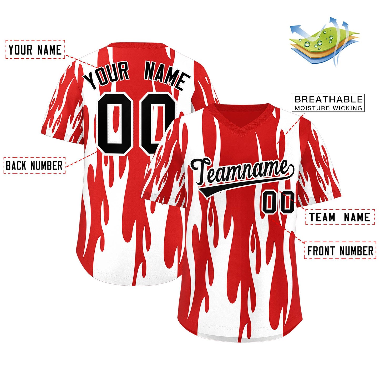 Custom Red White Flame Pattern Authentic Pullover Baseball Jersey Limited