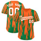 Custom Orange Kelly Green Flame Pattern Authentic Pullover Baseball Jersey