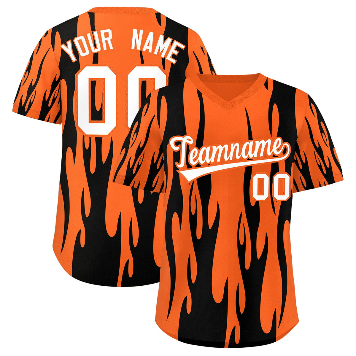 Custom Orange Black Flame Pattern Authentic Pullover Baseball Jersey