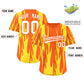 Custom Orange Gold Flame Pattern Authentic Pullover Baseball Jersey Limited