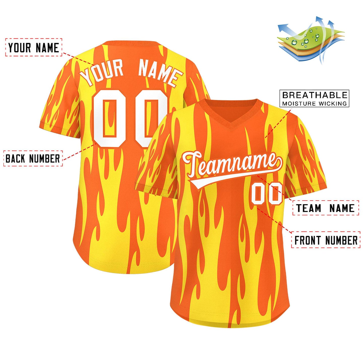 Custom Orange Gold Flame Pattern Authentic Pullover Baseball Jersey Limited