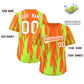 Custom Orange Neon Green Flame Pattern Authentic Pullover Baseball Jersey Limited