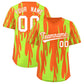 Custom Orange Neon Green Flame Pattern Authentic Pullover Baseball Jersey