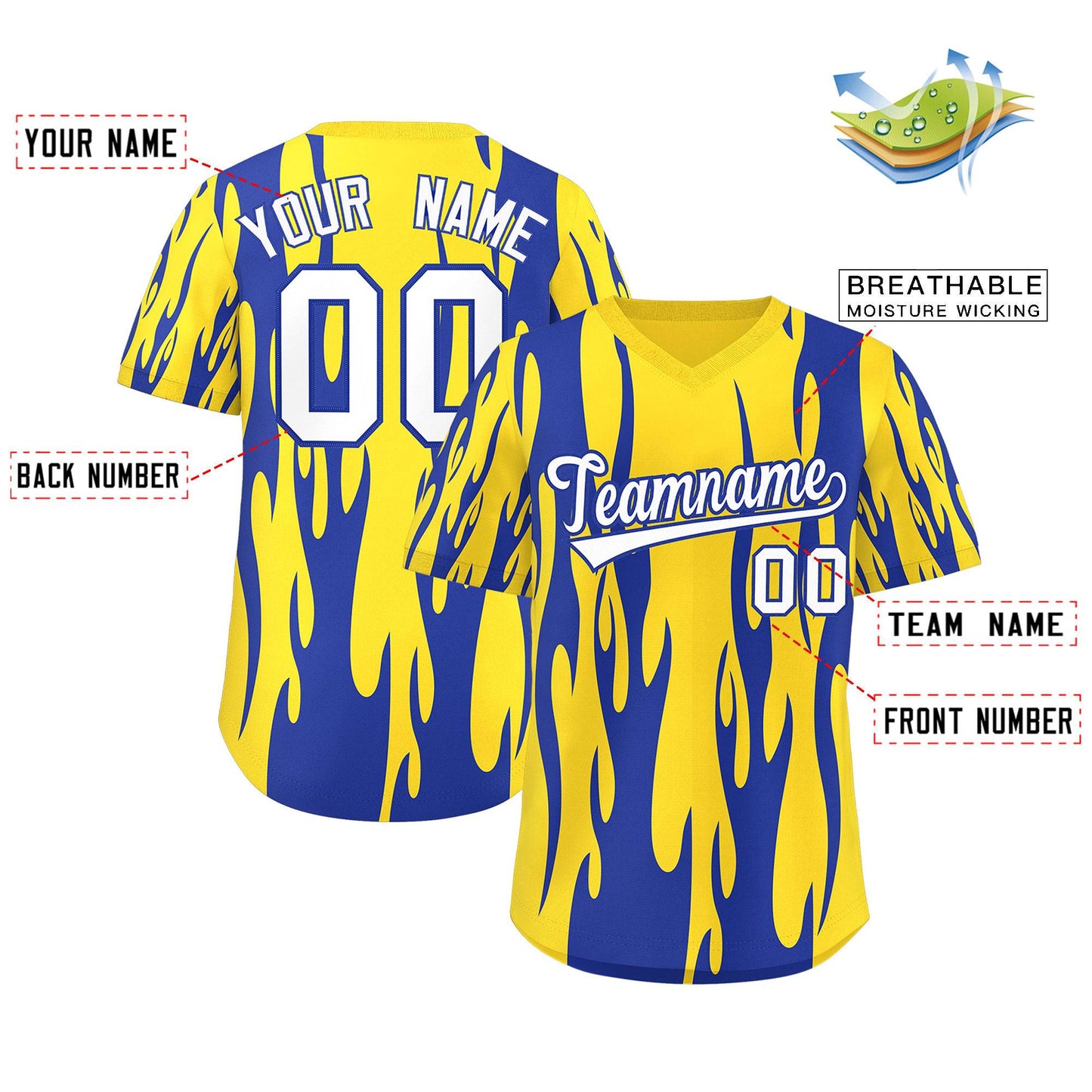 Custom Gold Royal Flame Pattern Authentic Pullover Baseball Jersey Limited