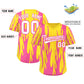 Custom Gold Pink Flame Pattern Authentic Pullover Baseball Jersey Limited