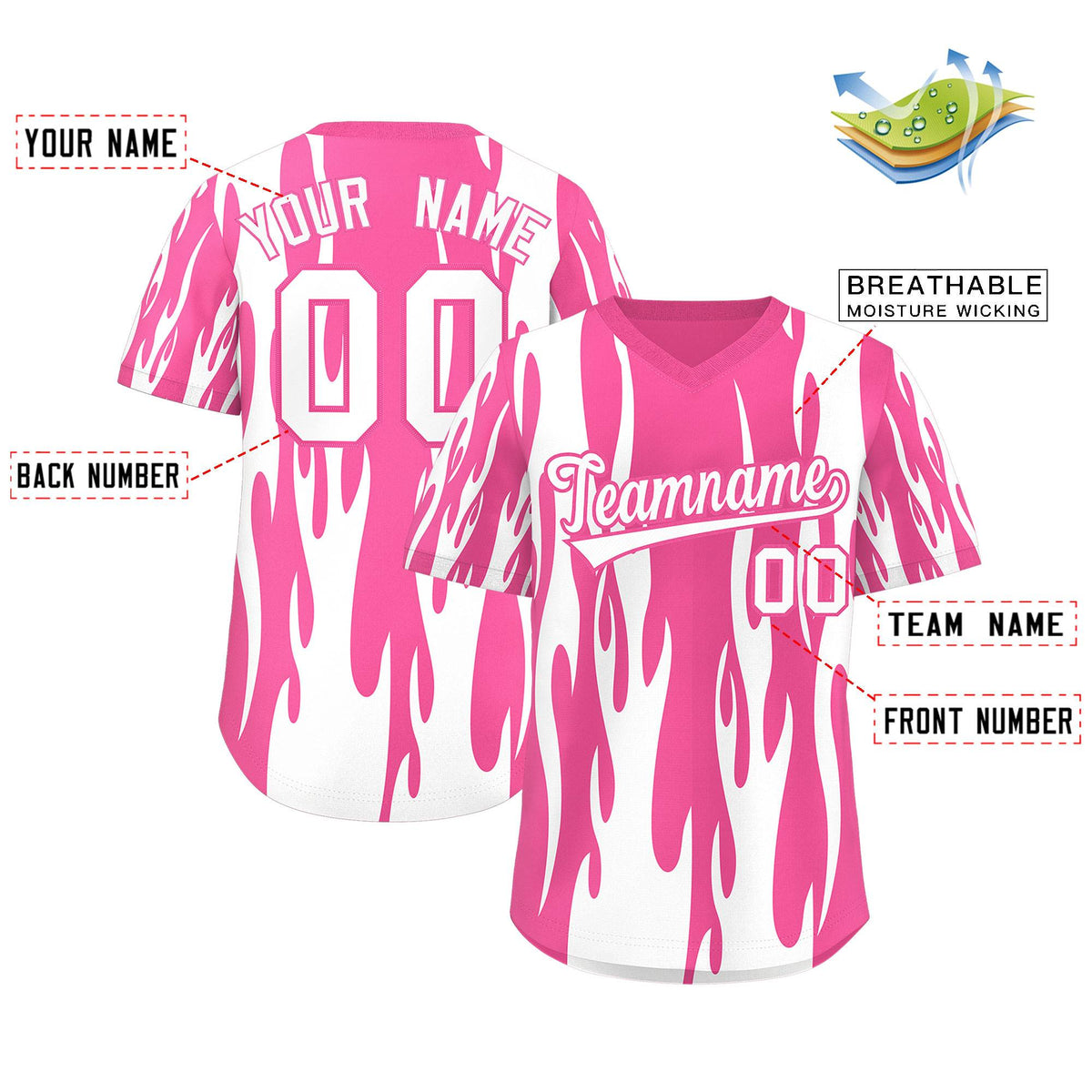 Custom Pink White Flame Pattern Authentic Pullover Baseball Jersey Limited