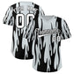 Custom Silver Black Flame Pattern Authentic Pullover Baseball Jersey