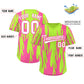 Custom Neon Green Pink Flame Pattern Authentic Pullover Baseball Jersey Limited