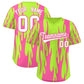 Custom Neon Green Pink Flame Pattern Authentic Pullover Baseball Jersey