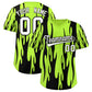 Custom Neon Green Black Flame Pattern Authentic Pullover Baseball Jersey
