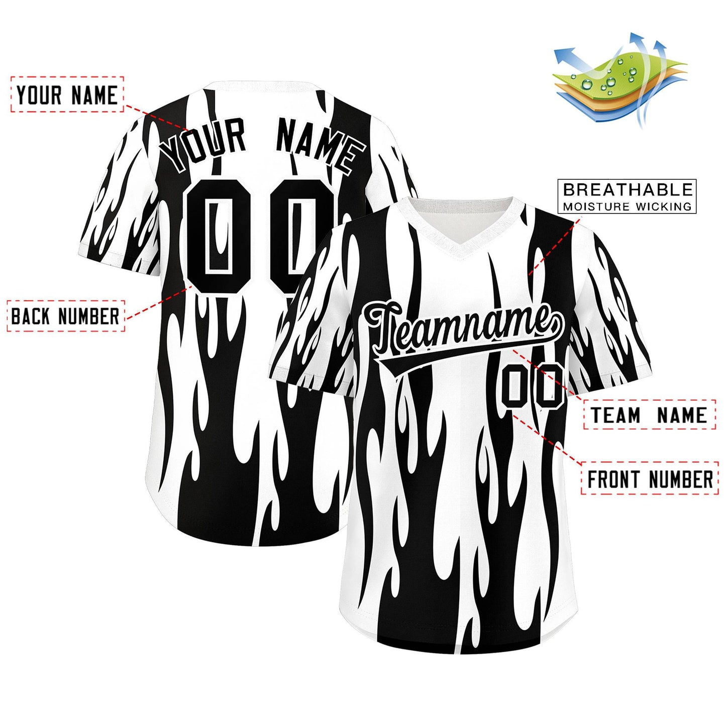 Custom White Black Flame Pattern Authentic Pullover Baseball Jersey Limited