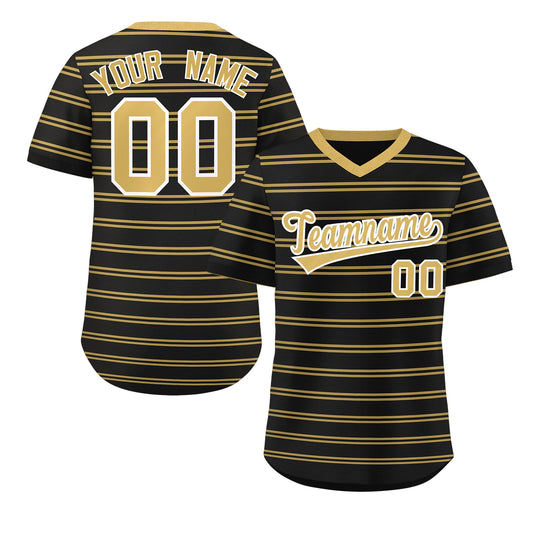 Custom Black Old Gold Personalized Horizontal Stripe Authentic Pullover Baseball Jersey