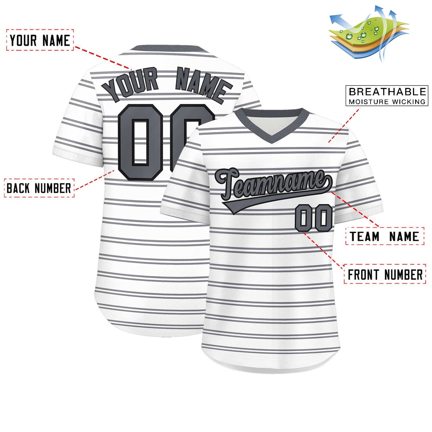 Custom White Dark Gray-White Personalized Horizontal Stripe Authentic Pullover Baseball Jersey Limited