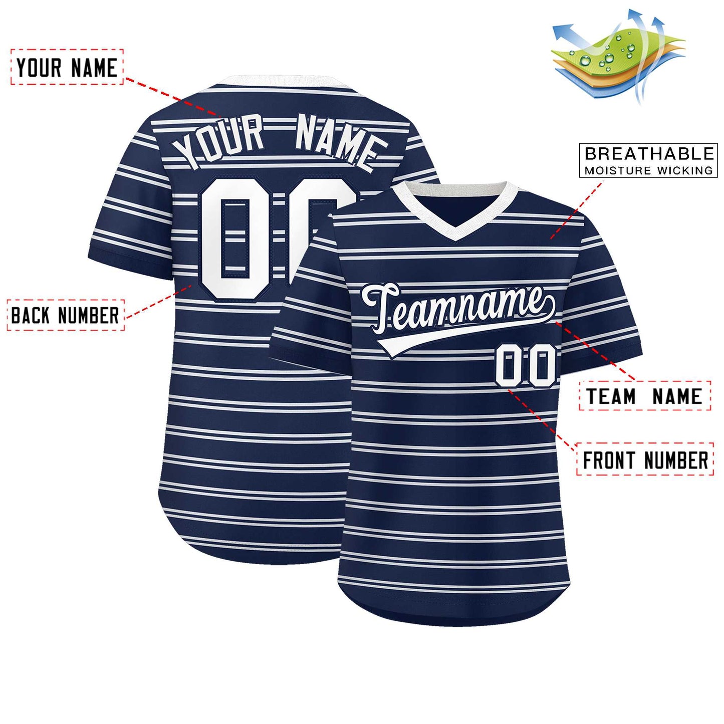 Custom Navy White Personalized Horizontal Stripe Authentic Pullover Baseball Jersey Limited