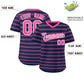 Custom Navy Pink Personalized Horizontal Stripe Authentic Pullover Baseball Jersey Limited