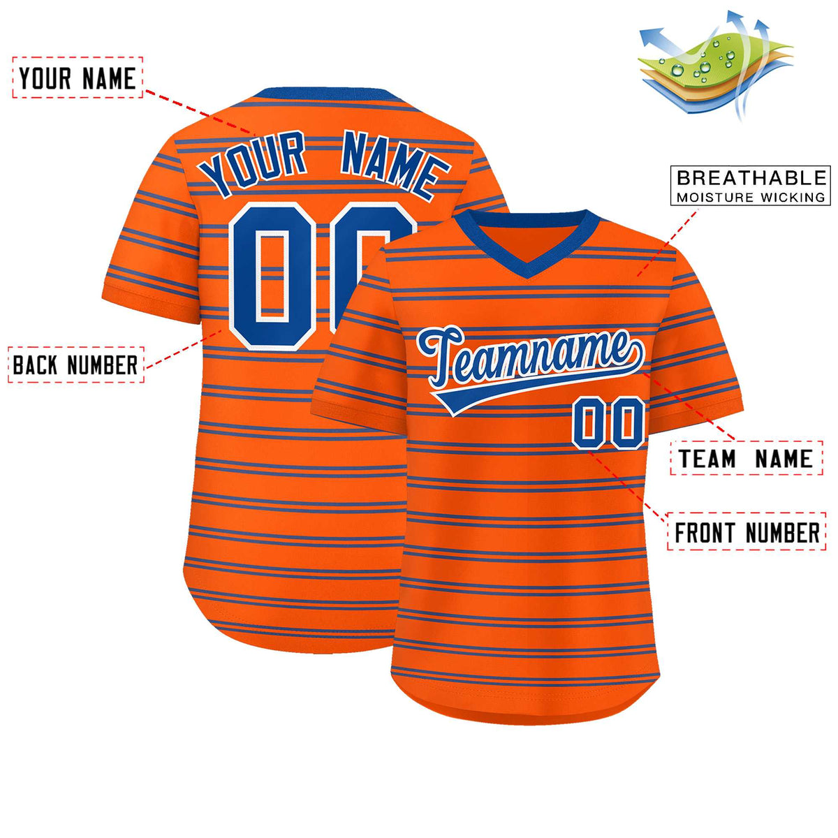 Custom Orange Royal Personalized Horizontal Stripe Authentic Pullover Baseball Jersey Limited