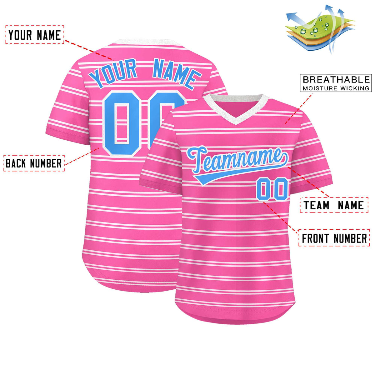 Custom Pink White Personalized Horizontal Stripe Authentic Pullover Baseball Jersey Limited