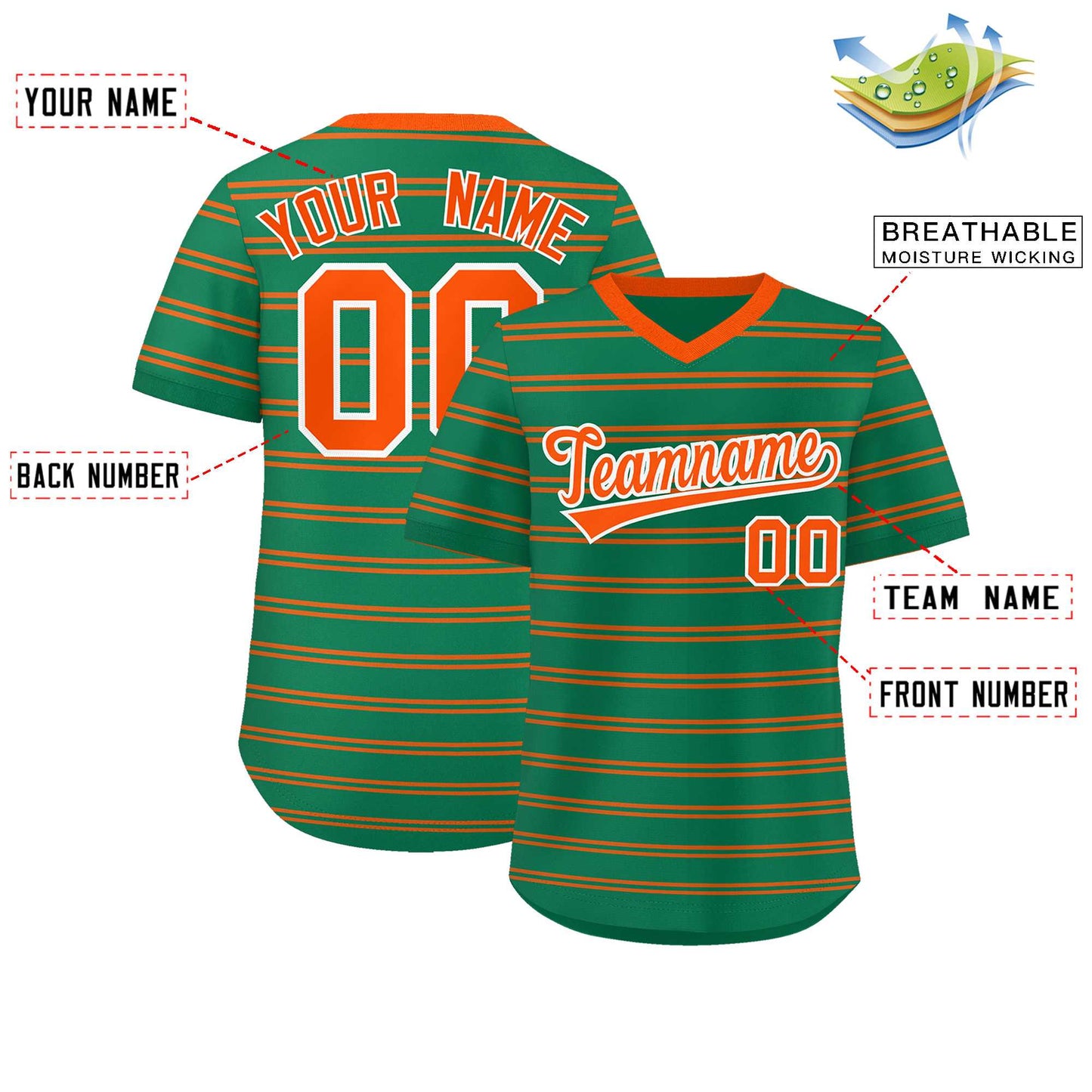 Custom Kelly Green Orange Personalized Horizontal Stripe Authentic Pullover Baseball Jersey Limited
