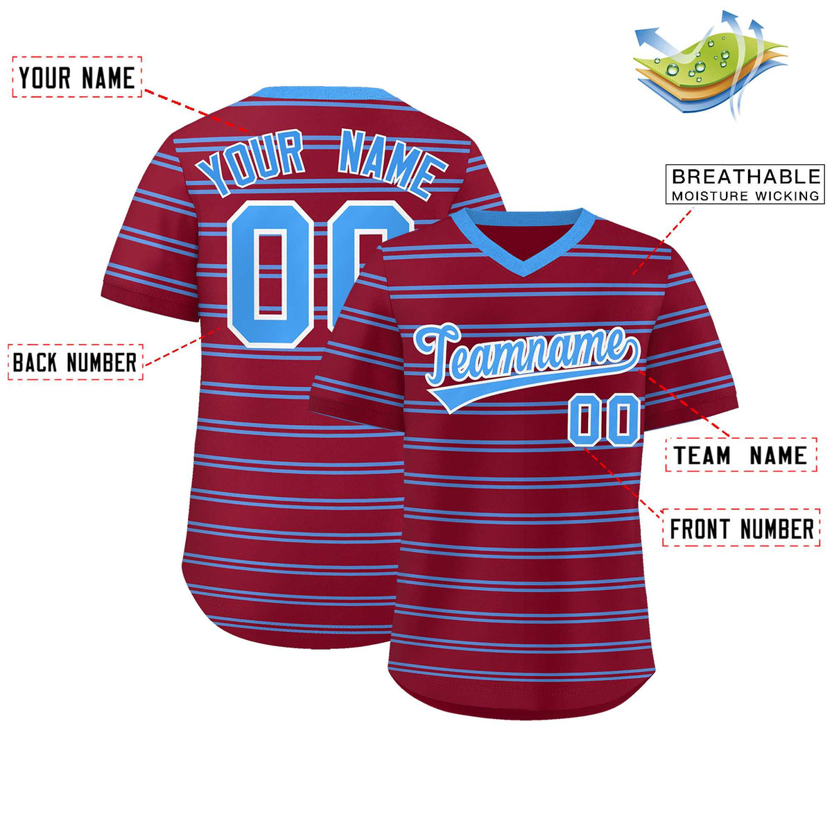 Custom Crimson Powder Blue Personalized Horizontal Stripe Authentic Pullover Baseball Jersey Limited