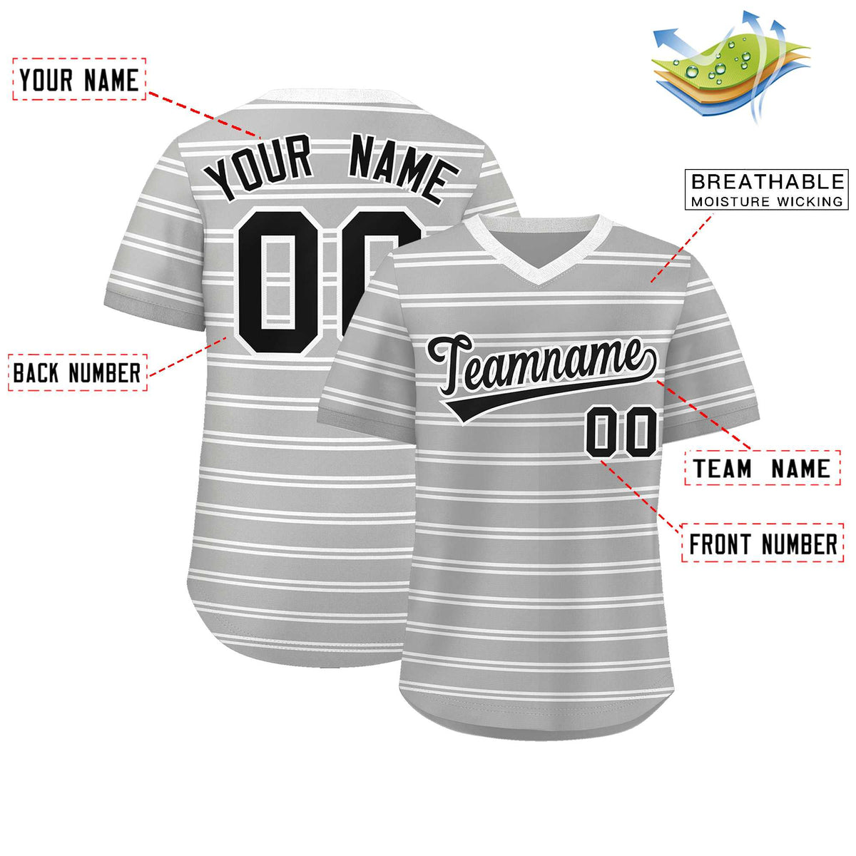 Custom Gray White Personalized Horizontal Stripe Authentic Pullover Baseball Jersey Limited