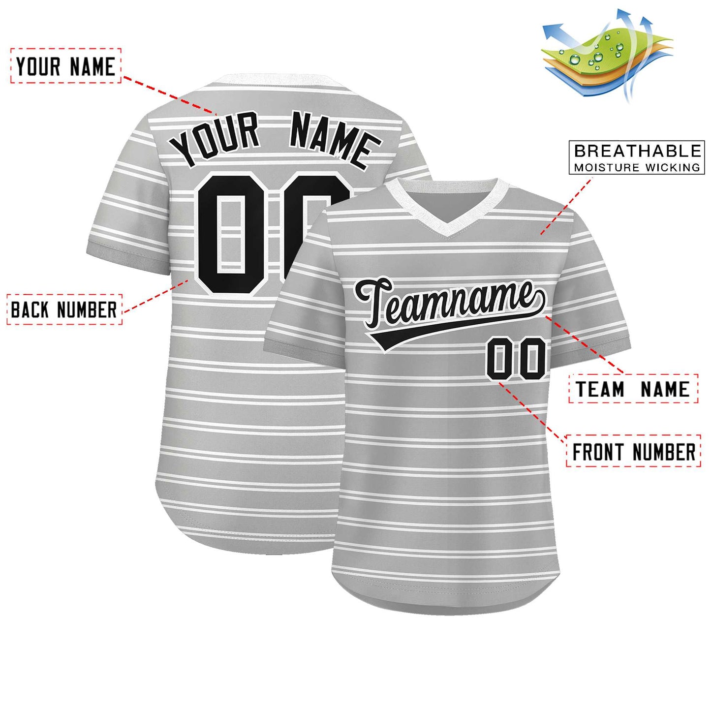 Custom Gray White Personalized Horizontal Stripe Authentic Pullover Baseball Jersey Limited