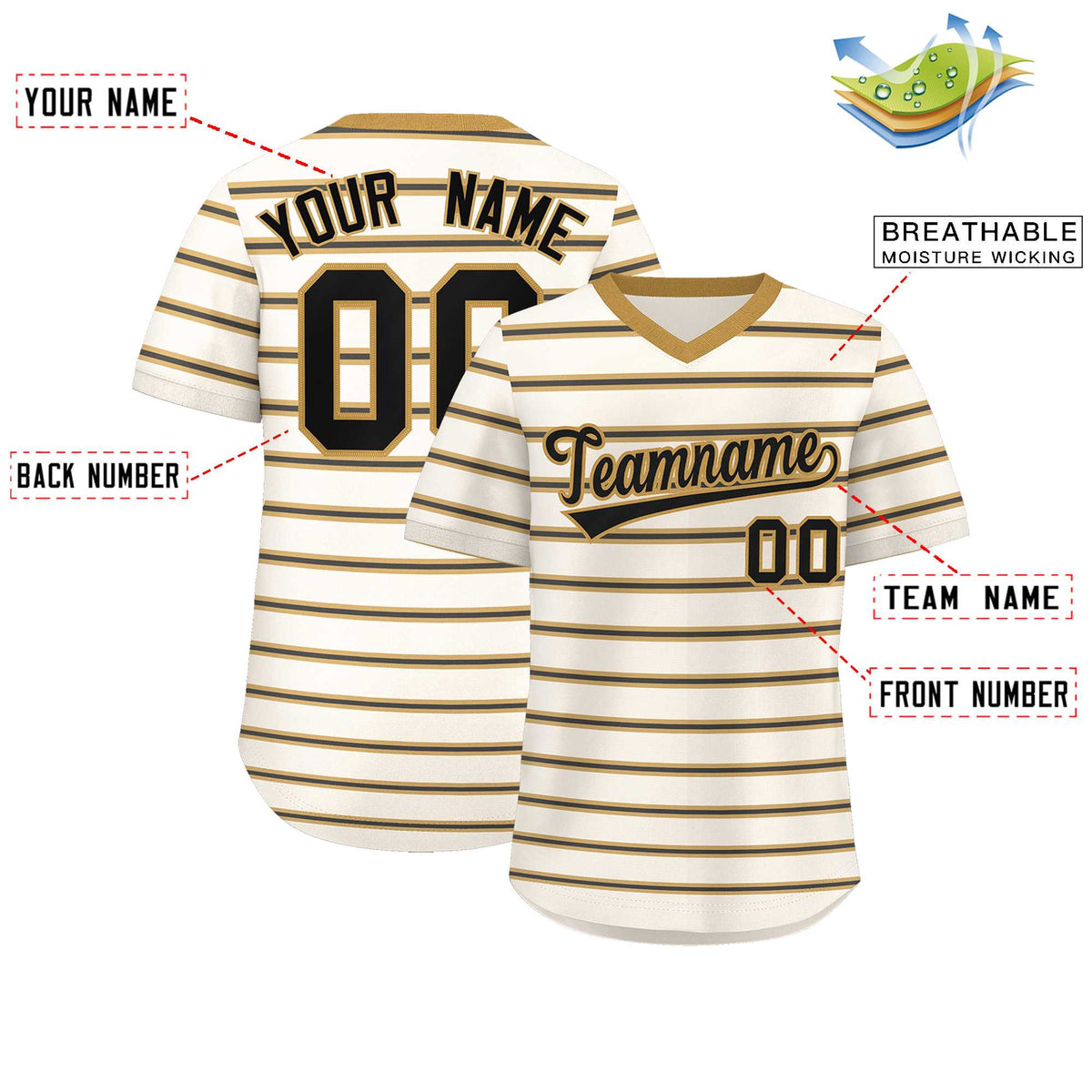 Custom Cream Old Gold-Black Personalized Horizontal Stripe Authentic Pullover Baseball Jersey Limited