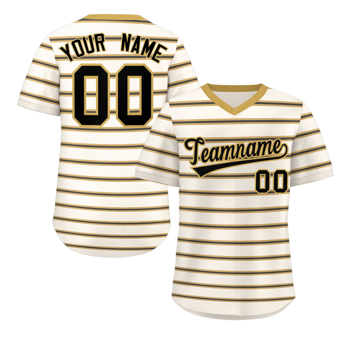 Custom Cream Old Gold-Black Personalized Horizontal Stripe Authentic Pullover Baseball Jersey