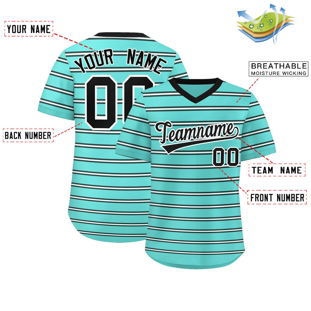 Custom Bright Green Black-White Personalized Horizontal Stripe Authentic Pullover Baseball Jersey Limited