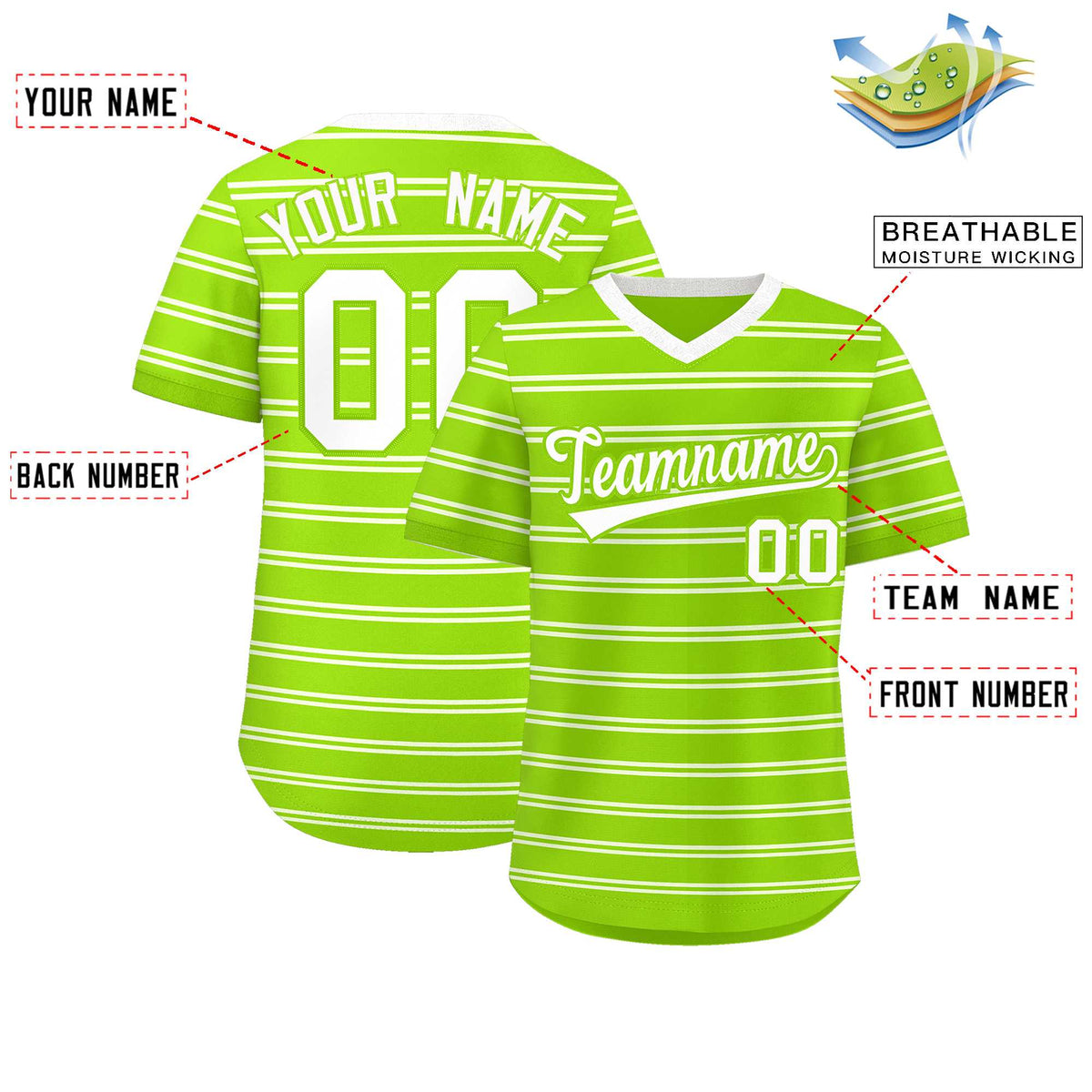 Custom Neon Green White Personalized Horizontal Stripe Authentic Pullover Baseball Jersey Limited