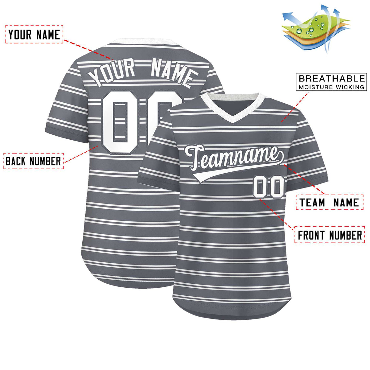 Custom Dark Gray White Personalized Horizontal Stripe Authentic Pullover Baseball Jersey Limited
