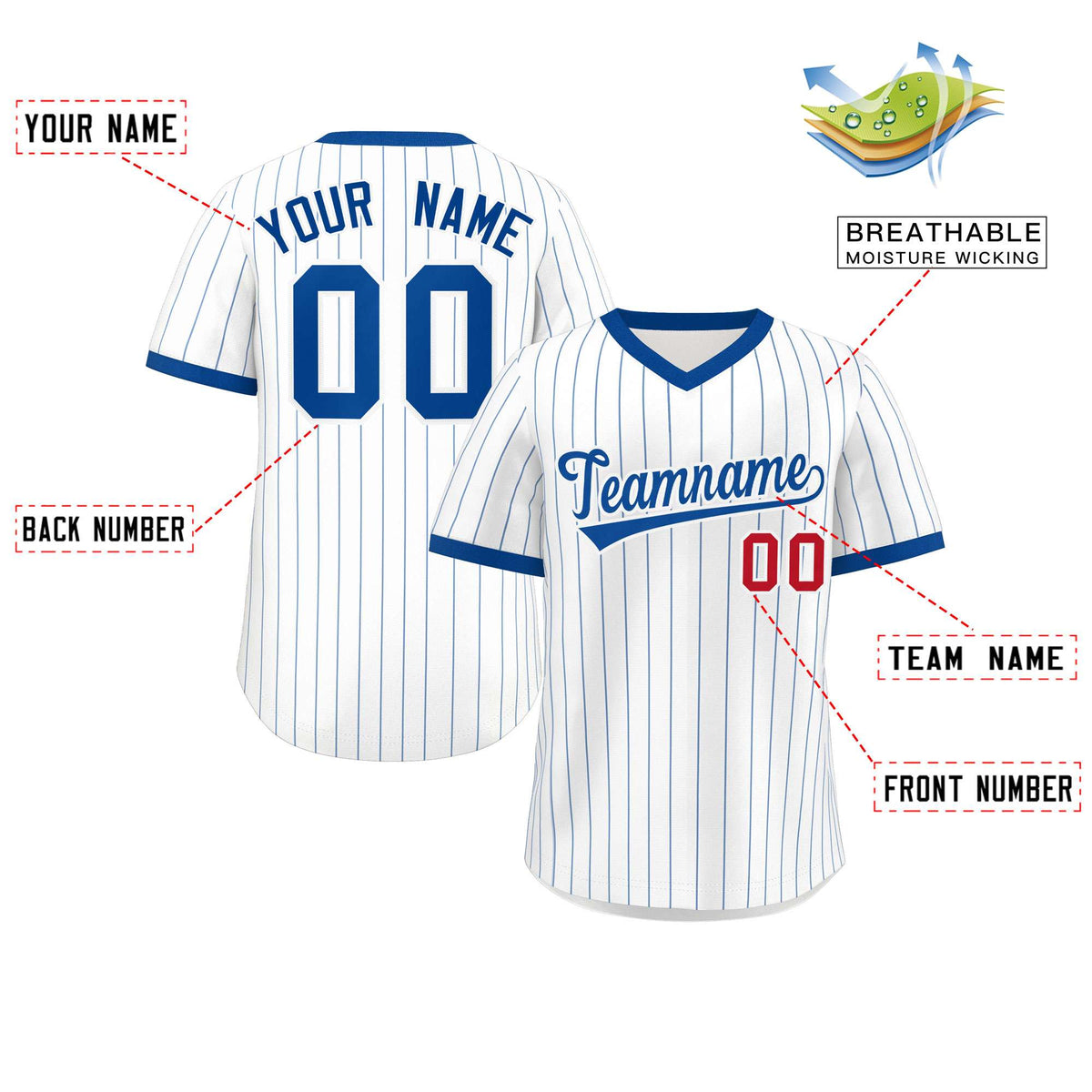Custom White Royal Stripe Fashion Authentic Pullover Baseball Jersey Limited