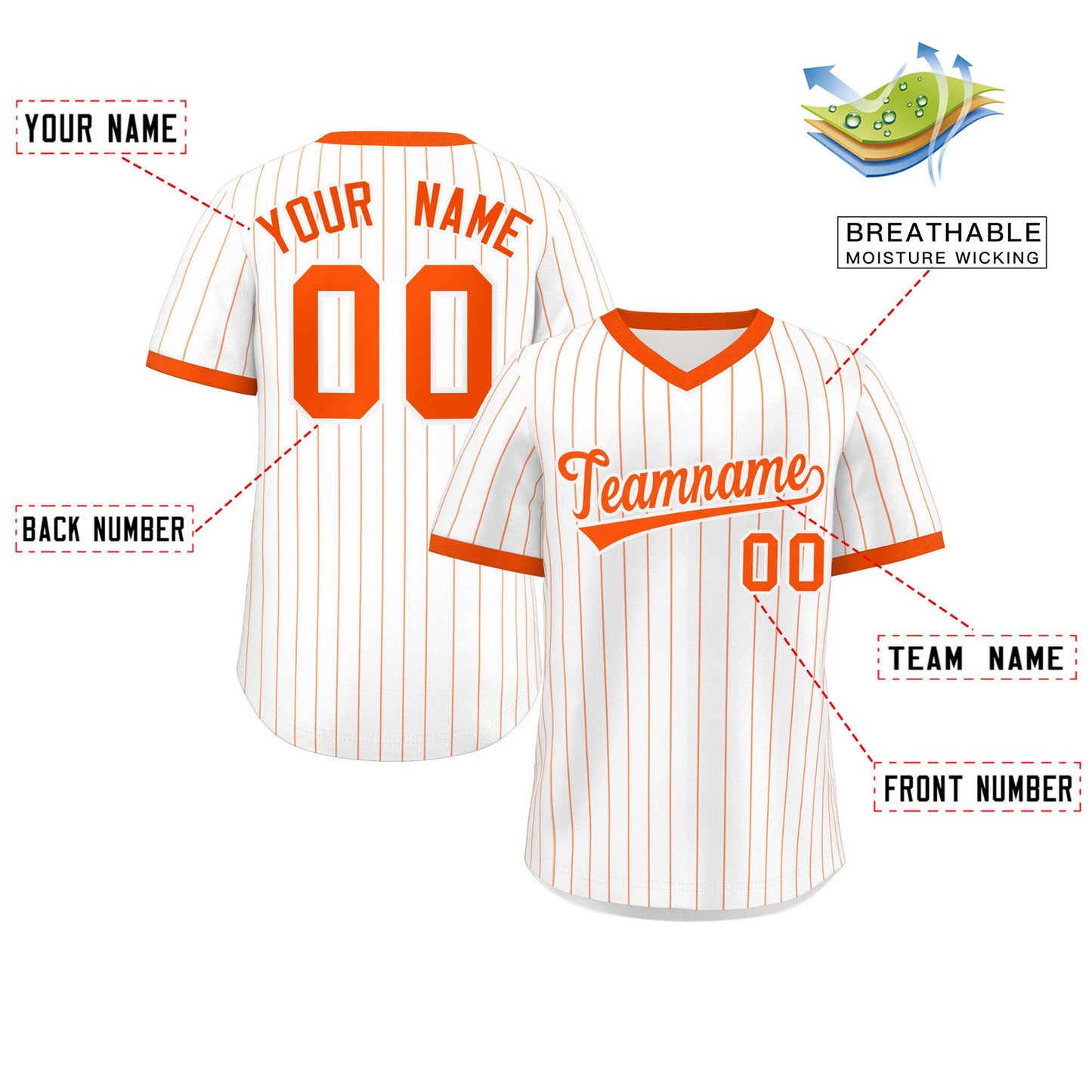 Custom White Orange Stripe Fashion Authentic Pullover Baseball Jersey Limited