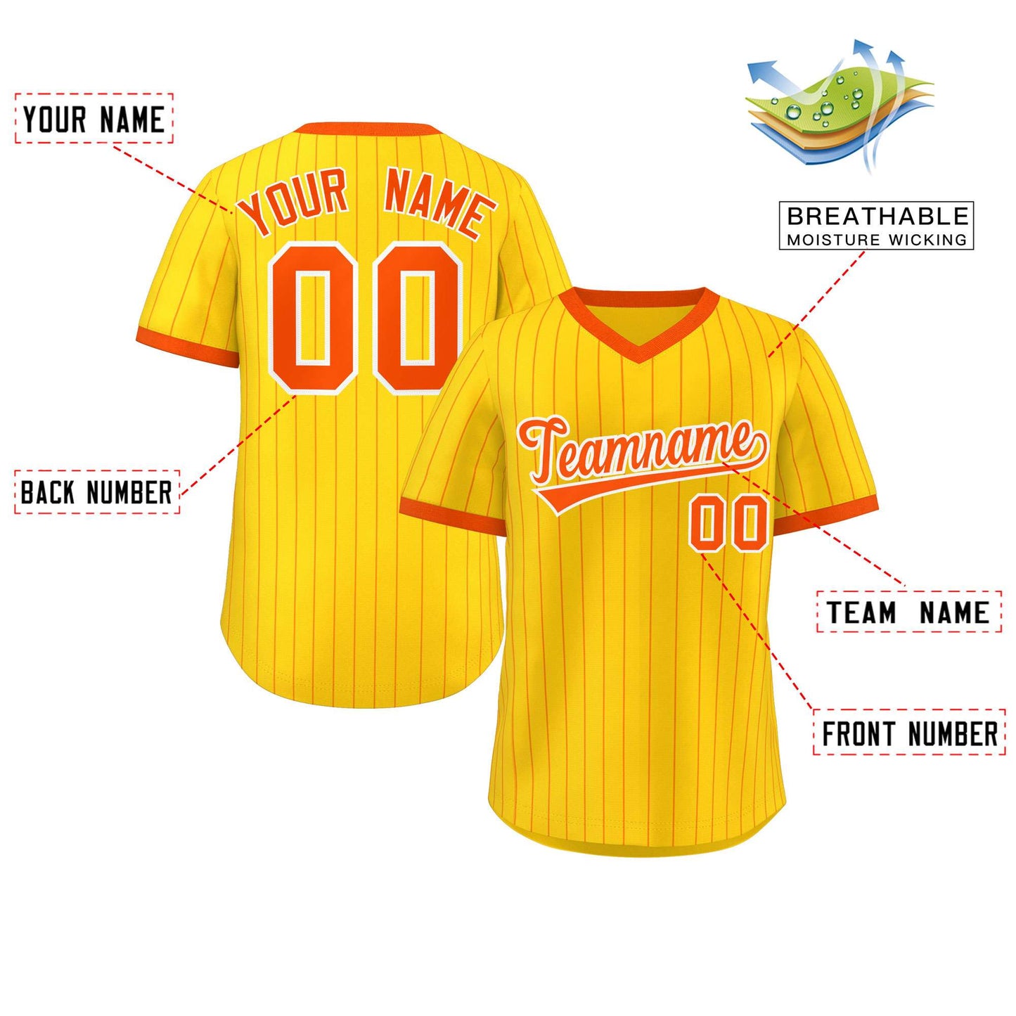 Custom Gold Orange Stripe Fashion Authentic Pullover Baseball Jersey Limited