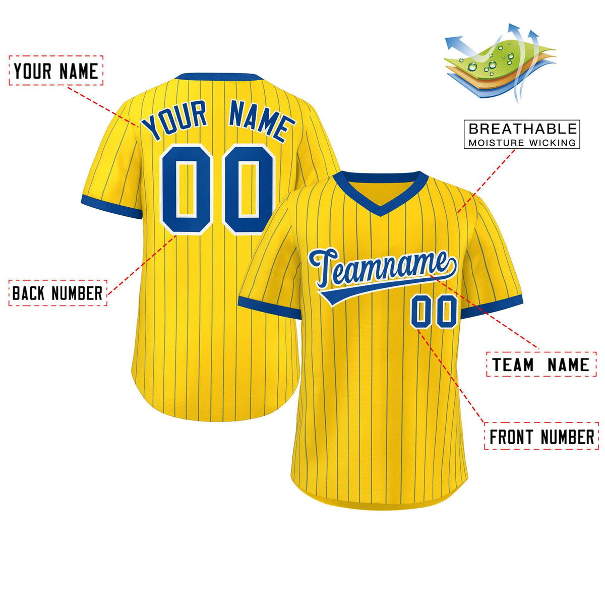 Custom Gold Royal Stripe Fashion Authentic Pullover Baseball Jersey Limited